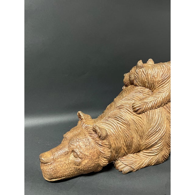 Vintage Large Hand Carved Wooden Bear and a Cub Sculptural Figure For Sale - Image 9 of 11
