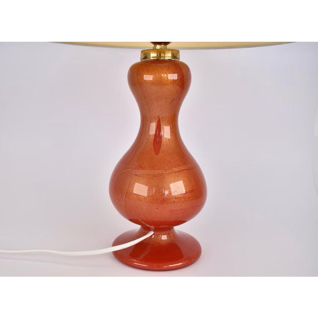 Red Mid Century Modern Murano Glass Table Lamp Ruby Red and Gold | Barovier and Toso Italian Accent Light Vintage Hollywood Regency Maximalist 1950s For Sale - Image 8 of 9