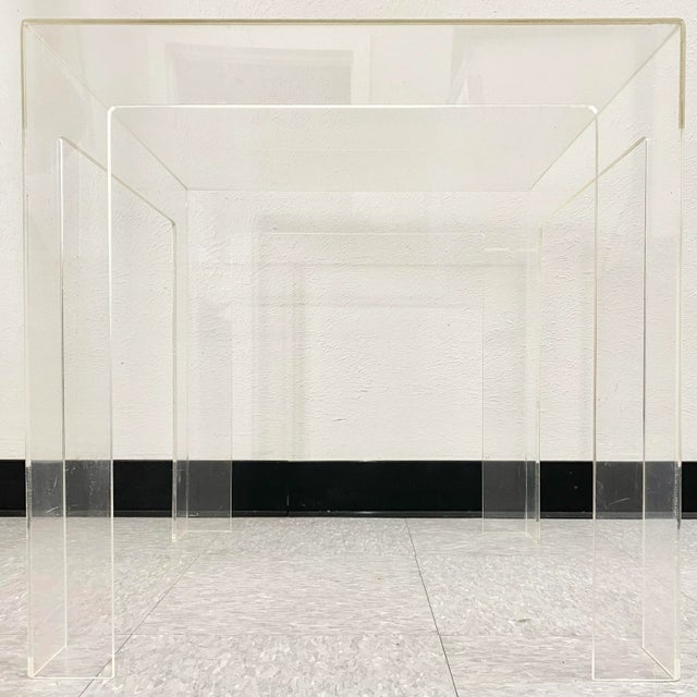 Plastic Space Age Clear Acrylic Lucite Parsons Style Side Table For Sale - Image 7 of 8