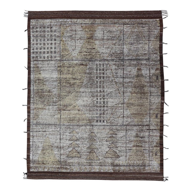 Tribal Hand Knotted Moroccan With Modern Design in Cream and Earth Tones** For Sale