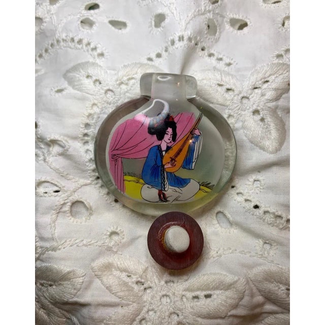 Chinese Mid 20th Century Chinese Reverse Painted Glass Snuff Bottle Woman in Dress For Sale - Image 3 of 4