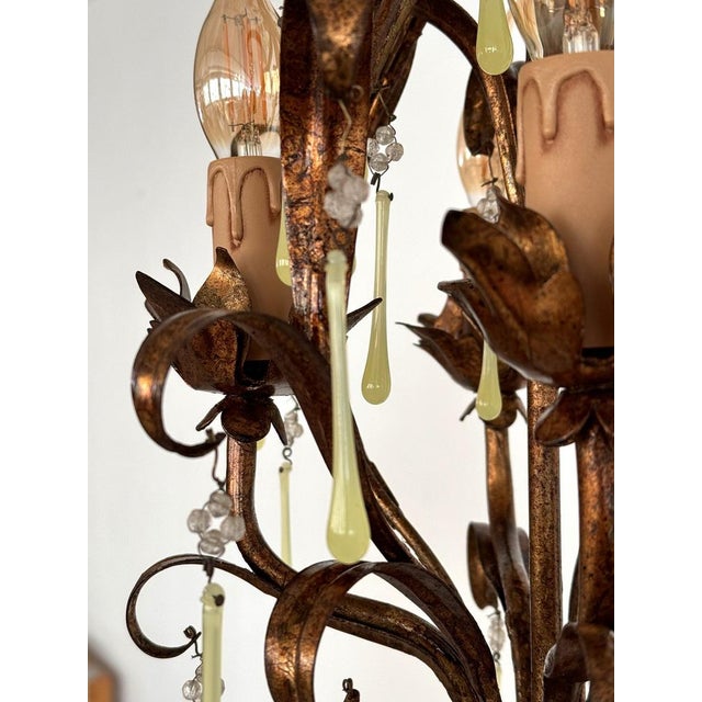1960s Mid-Century Modern Italian Murano Glass Gilt Chandelier with Yellow Glass Drops, 1960s For Sale - Image 5 of 16