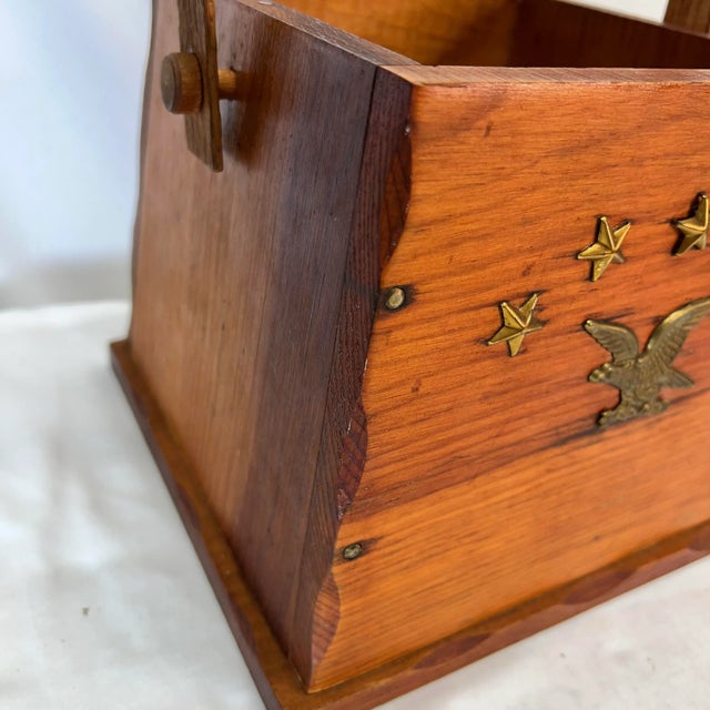 Brown Mid Century Handmade Folk Art Pine Box With Handle Eagle Under Stars Design For Sale - Image 8 of 12