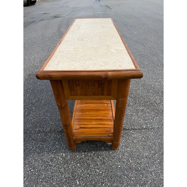 Mid-Century Modern Vintage Huge Bamboo Console Table With Stone Top For Sale - Image 3 of 7