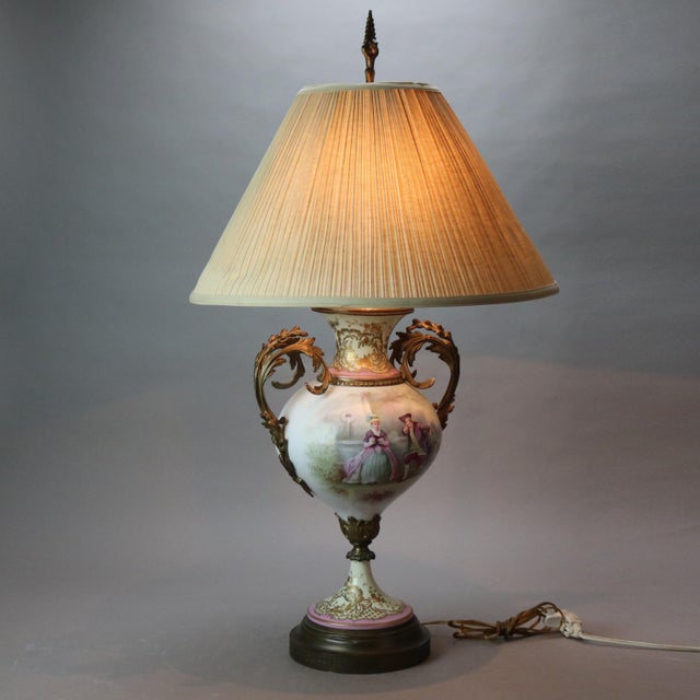 Late 19th Century Antique French Sevres Hand Painted Porcelain & Gilt Ormolu Lamp Circa 1880 For Sale - Image 5 of 9