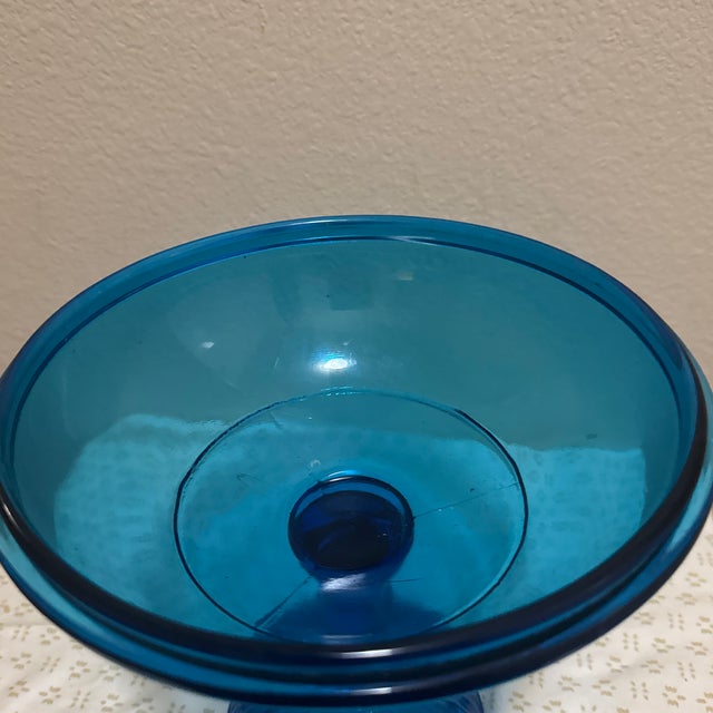 Vintage Blue Glass Compote With a Hand on Stem For Sale In New Orleans - Image 6 of 10