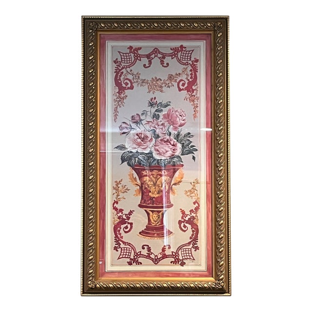 Vintage Neoclassical Floral Urn Framed Art Print Signed Farespi 17x32 For Sale