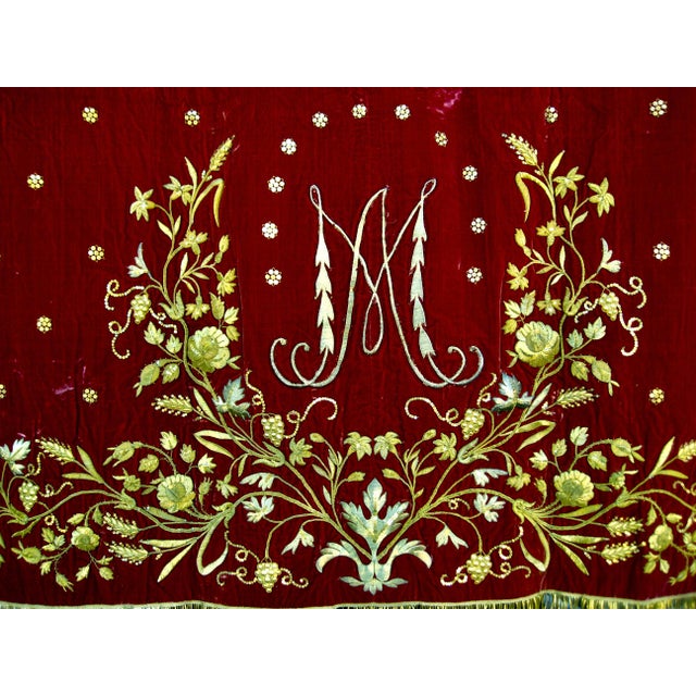 French Religious Altar Gold Embroidery on Red Velvet 19 Century For Sale - Image 3 of 15