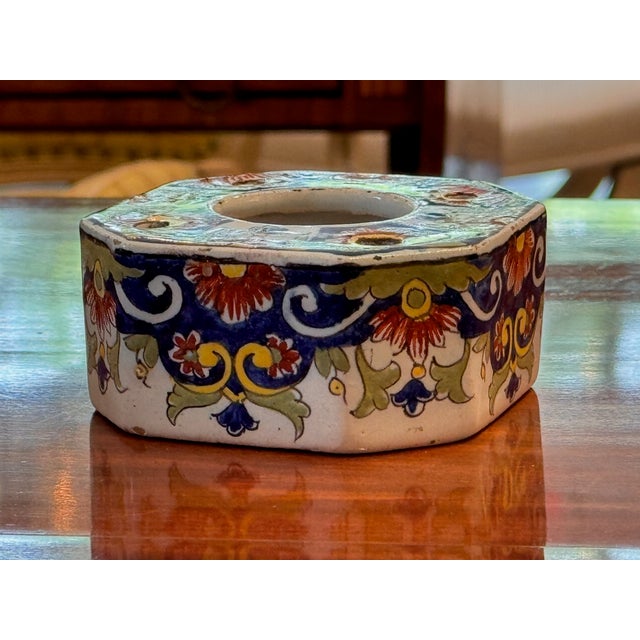 19th Century 19th Century Octagonal Faience Inkwell With Polychrome Floral Motif For Sale - Image 5 of 5