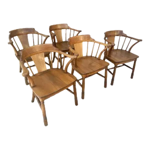 Antique Stickley Brothers Grand Rapids Solid Walnut Pub Style Dining Chairs - Set of 5