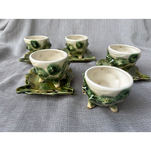 Vintage Majolica Style Shell Cup and Saucers Set of 9 Pieces For Sale - Image 4 of 17