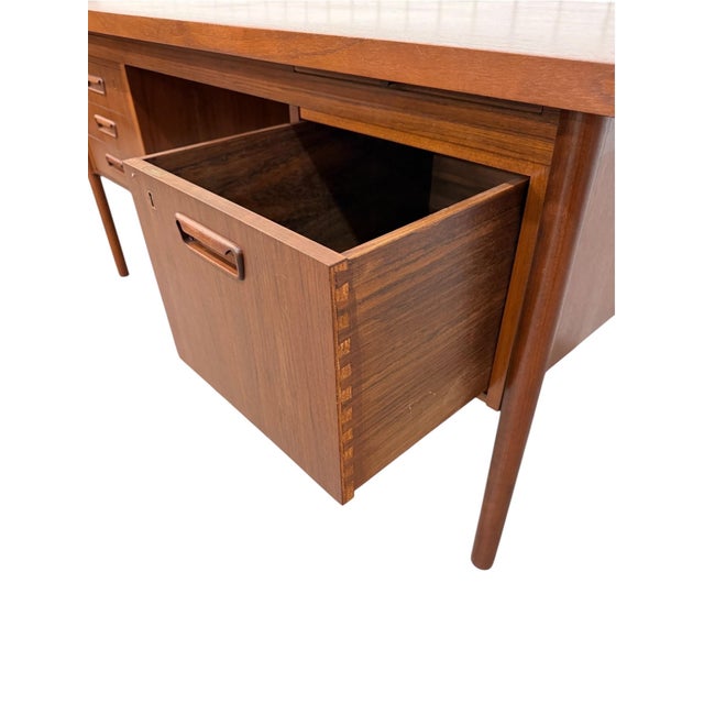 Wood Mid-Century Danish Modern Teak Executive's Desk - Refinished! For Sale - Image 7 of 13