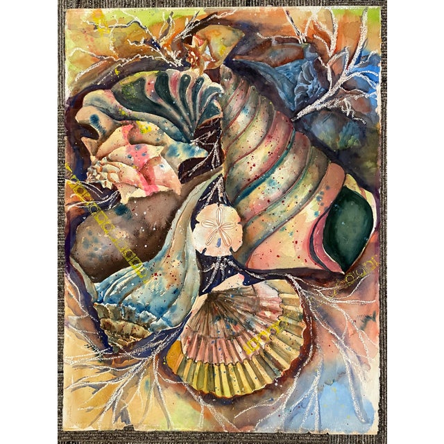 1960s Large Sea Shell Still Life Watercolor For Sale - Image 4 of 4
