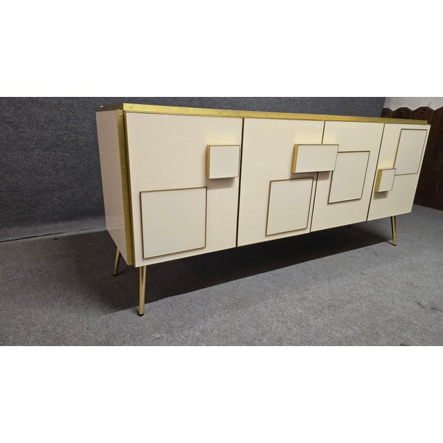 Italian Four-Door Sideboard with Ivory Glass and Wood Accents from Justfurnituress SRL For Sale - Image 11 of 14