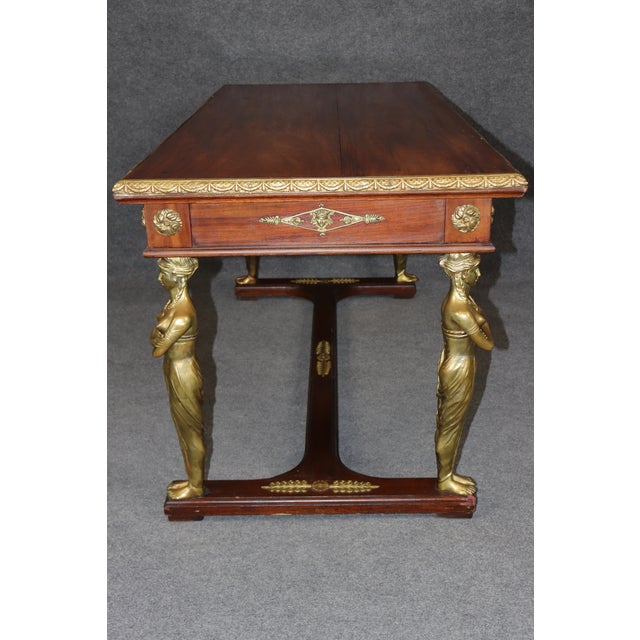 Antique French Empire Style Bronze Mounted Figural Partners Desk For Sale In Philadelphia - Image 6 of 10