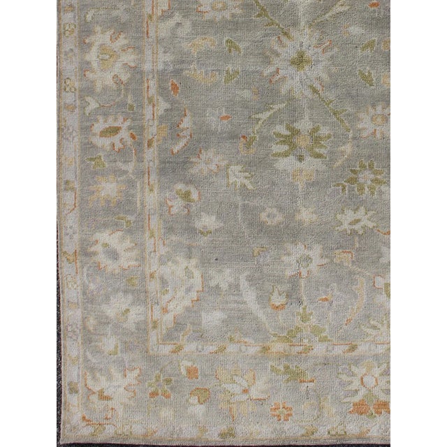 Oushak Rug With Floral Design in Gray Background, Chartreus Green, Cream, Red For Sale - Image 4 of 8