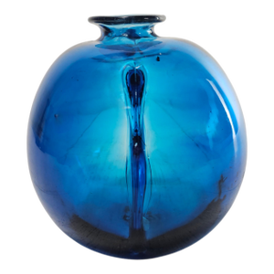 Elegant Vintage Organic Blue Studio Art Glass Vase – 6" Hand-Blown Ikebana Vessel