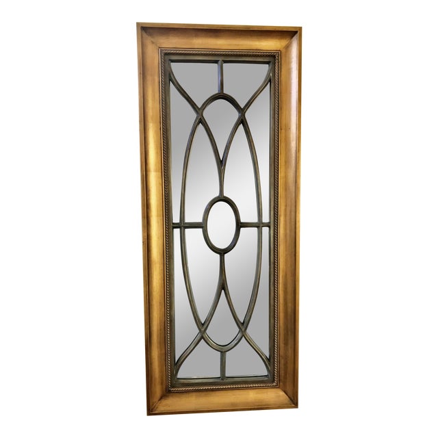 20th Century Hollywood Regency Gold Wood Rectangle Long Glass Mirror For Sale
