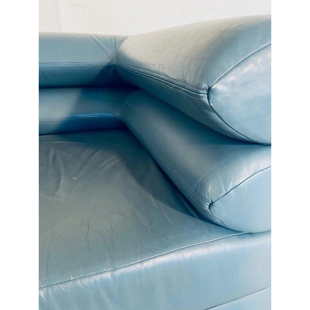 Vintage Postmodern Swedish Turquoise Leather Stacked Lounge Chair, 1980 For Sale - Image 9 of 18