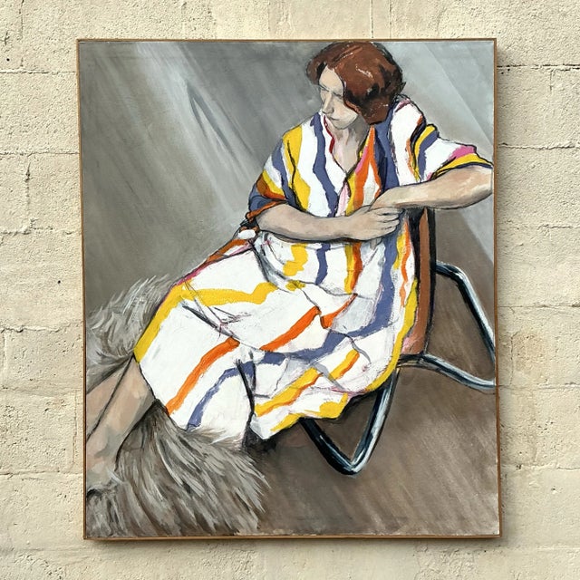 Vintage Boho Original Figurative Oil Portrait on Canvas For Sale - Image 10 of 12