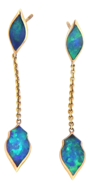 Kabana Fire Opal 14k Yellow Gold Leaf Long Dangle Earrings, 2 Pieces