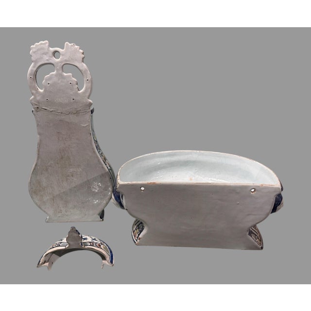 Ceramic Antique French Faience Floral Polychrome Decorated Lavabo Wall Fountain For Sale - Image 7 of 11