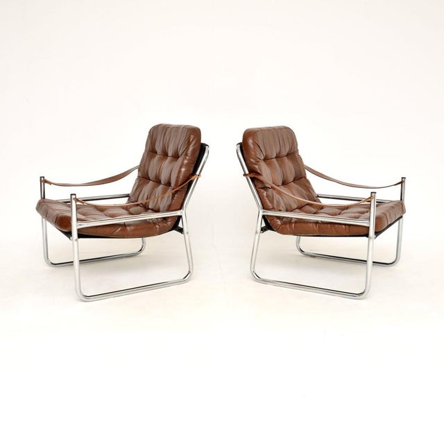 Mid-Century Modern Vintage Danish Leather and Chrome Armchairs from Karin Mobring, 1970s, Set of 2 For Sale - Image 3 of 11