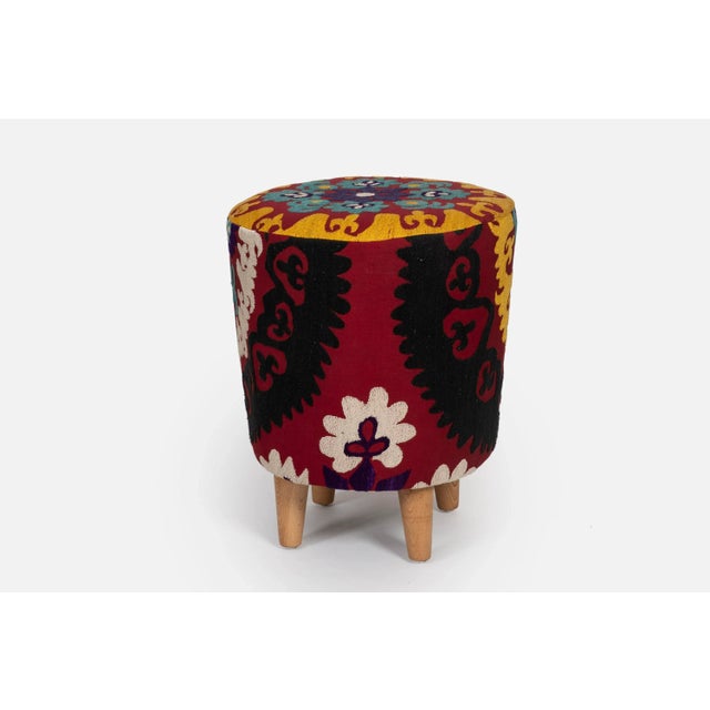 Modern Handwoven Uzbek Suzani Ottoman Footstool For Sale - Image 4 of 8