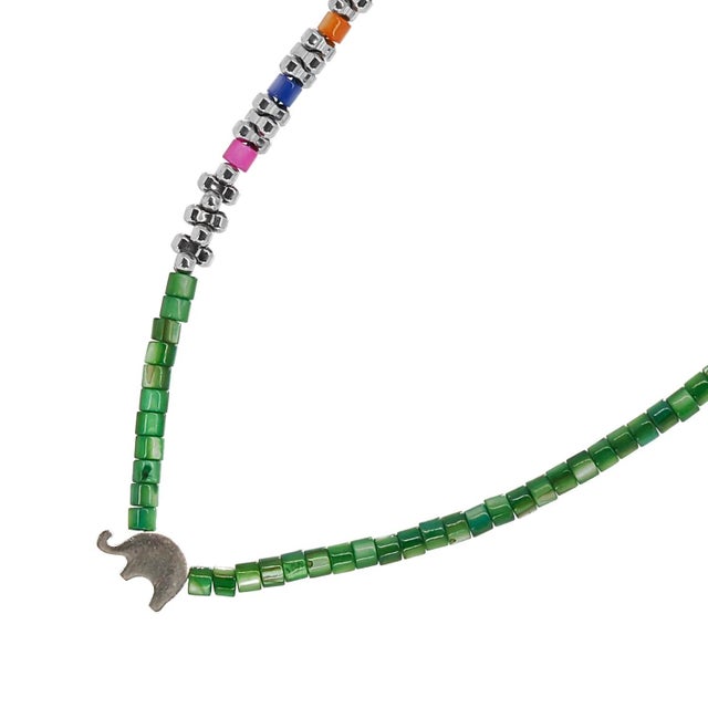 Early 21st Century Sterling Silver Elephant Green Choker Necklace For Sale - Image 5 of 6