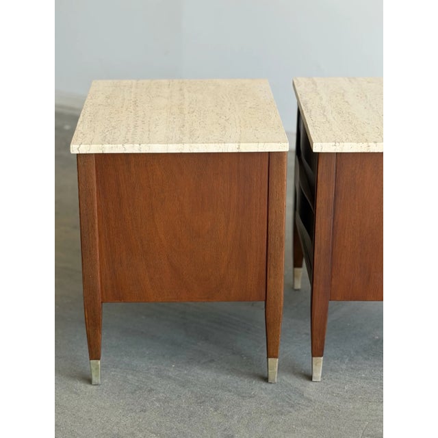 1960s Travertine & Walnut Nightstands by American of Martinsville - Pair For Sale - Image 10 of 17