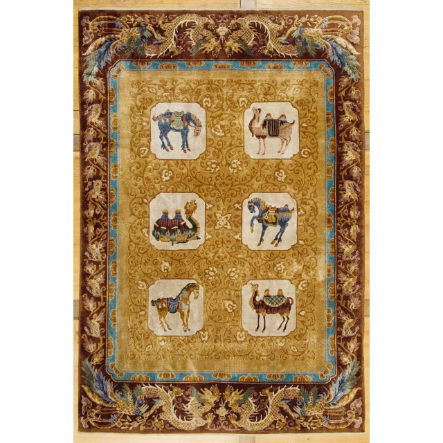Art Deco Chinese Silk Rug in Gold For Sale - Image 10 of 10
