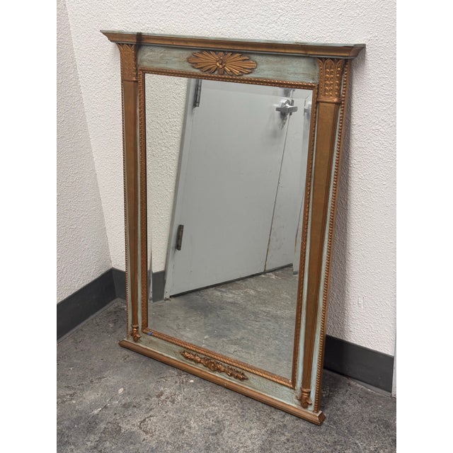 Blue Neoclassical Style Giltwood Painted Wall Mirror, Vintage For Sale - Image 8 of 12