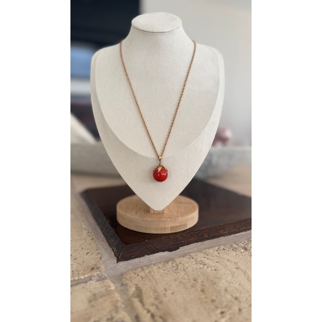 Vintage Italian 18k Rose Gold Mediterranean Coral Sphere Pendant Necklace For Sale - Image 12 of 12