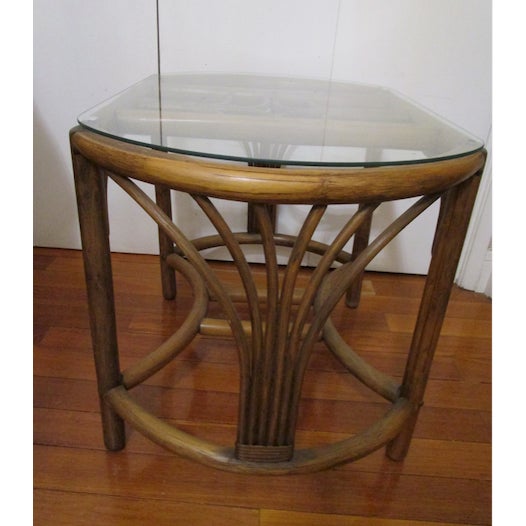 1960s Mid Century Modern Bamboo Side or Coffee Table With Glass Top For Sale - Image 4 of 10