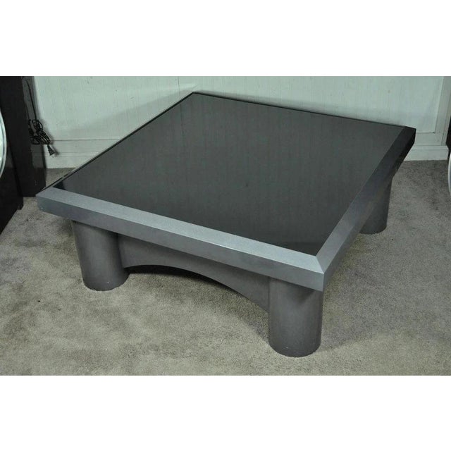 Industrial Modern Large Custom Aluminum Gun Metal 40" Square Coffee Table. Item features heavy solid construction, beveled...