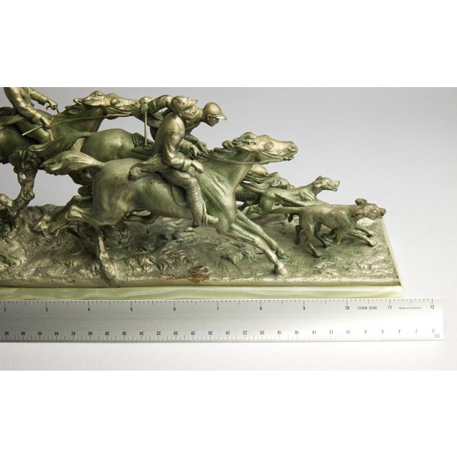 Continental Gilt Metal Equestrian Hunt Group, Circa 1900 — Riders, Horses & Hounds on Green Onyx Base For Sale - Image 14 of 14