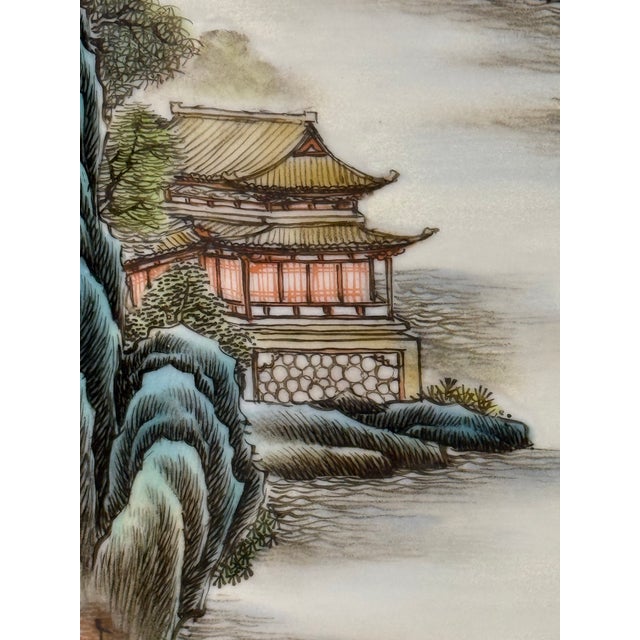 White Vintage Chinese Porcelain Landscape Wall Panels, Set of Four For Sale - Image 8 of 12