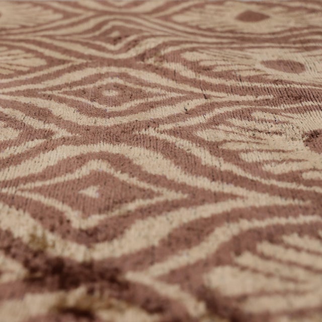 Textile Hand-Knotted Terracotta Rose Silk Velvet Pillow - 20x20 Ikat Ogee For Sale - Image 7 of 8