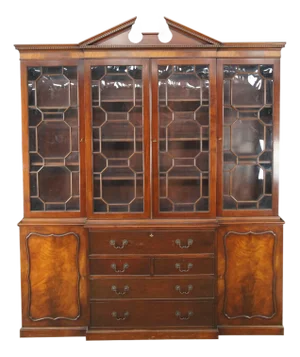 1940s Baker Manor House English George III Mahogany Breakfront China Cabinet Bookcase
