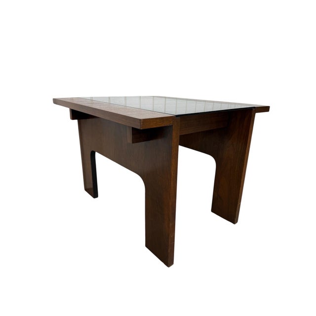 Mid-Century Modern Lane Smoked Glass Walnut Side Tables - Set of 2 For Sale - Image 9 of 11