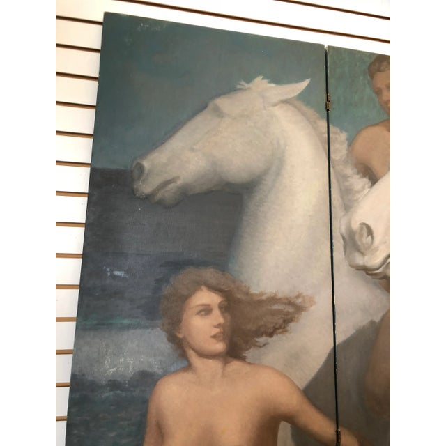 Wood 1920s Canvas Painting Room Divider on Wood Panel For Sale - Image 7 of 12