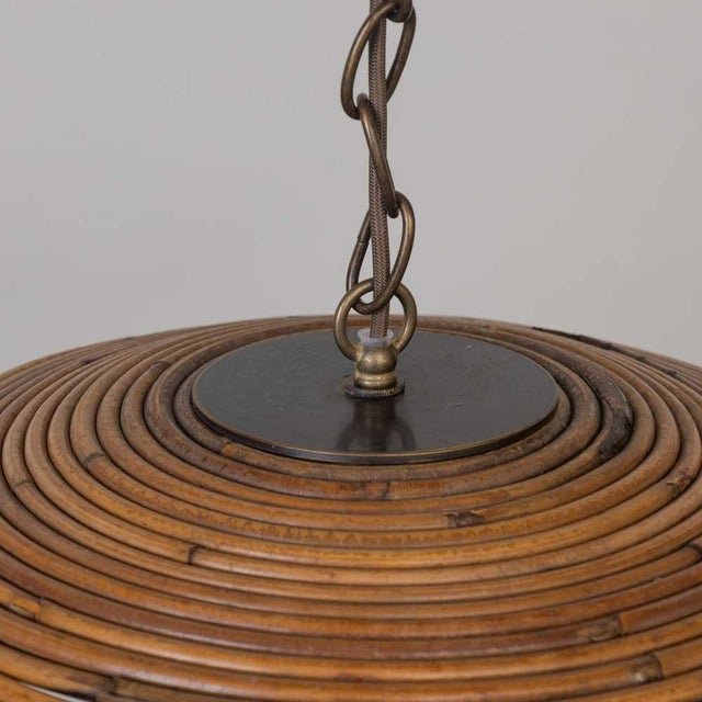 Brown 1960s Large Italian Rattan Dome Pendant Light For Sale - Image 8 of 13