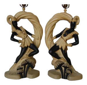 Saxon Crusader Robin Hood Chalkware Sculpture Continental Table Lamp, Pair