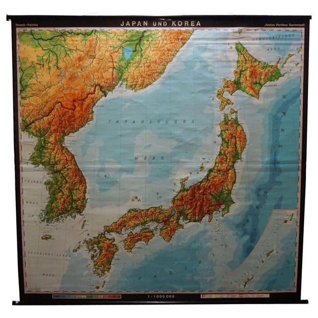 Textile Vintage Asia Japan Korea Rollable Map Wall Chart Poster For Sale - Image 7 of 7