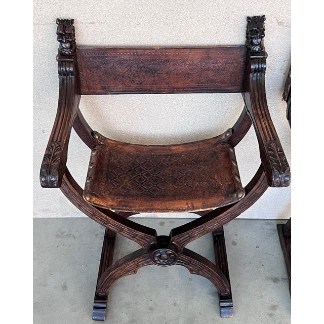 Mid 19th Century 19th Century Pair of Carved Walnut Folding Scissors Savonarola Bench or Settle For Sale - Image 5 of 13