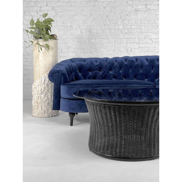 Round Coffee Table in Black Lacquered Wicker and Smoked Glass, 1970s For Sale - Image 6 of 7