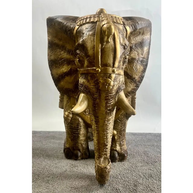 Large Sculptural Elephant Table Base in Carved Resin W Antique Gilt Finish For Sale - Image 14 of 15