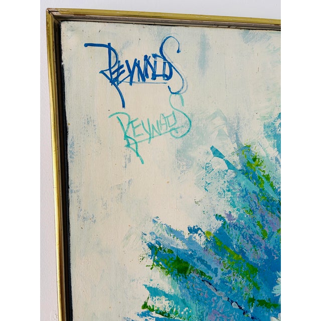 Mid-Century Modern Iconic 1970s Floral on Canvas, Double Signed “Reynolds” Aka Less Reynolds, Kitsch Painter For Sale - Image 3 of 8