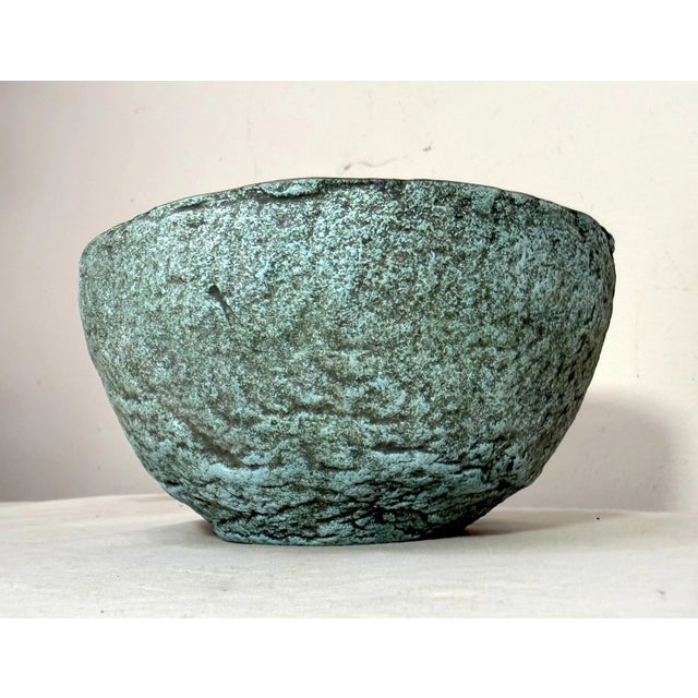 Green Share Vintage 1987 Green Cristina Salusti Volcanic Stone Style Brutalist Pottery Bowl For Sale - Image 8 of 12
