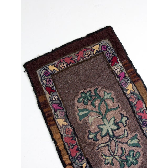 Antique Hand Hooked Floral Wool Rug With Brown Field and Colorful Border For Sale - Image 15 of 15